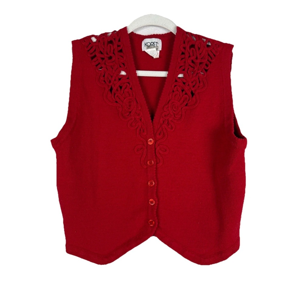 Koret Y2k Women's Medium Lambs Wool‎ Sweater Vest Red Preppy Academia Retro